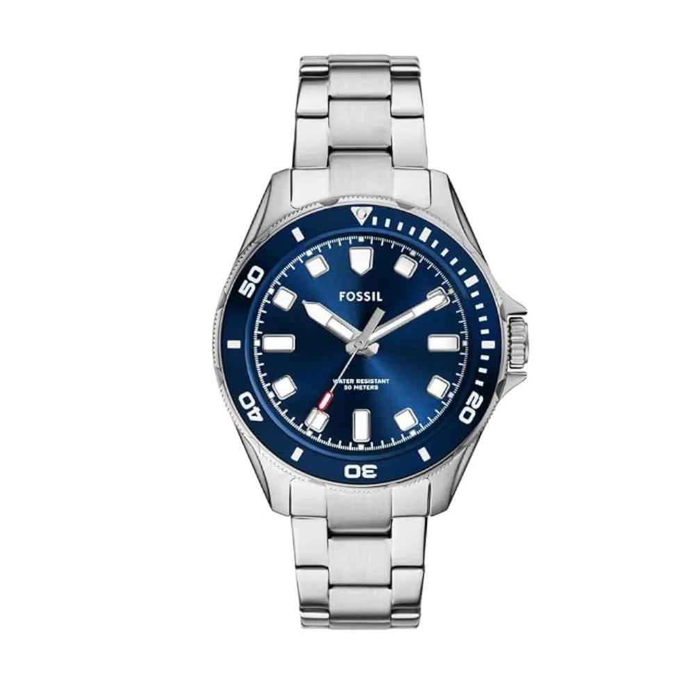 Fossil Dalton Men's 3-Hand Analog Watch 42mm Stainless Steel Case Blue Sector Dial Quartz Movement Mineral Glass Luminous Display 50m Water Resistance Silver BQ2881