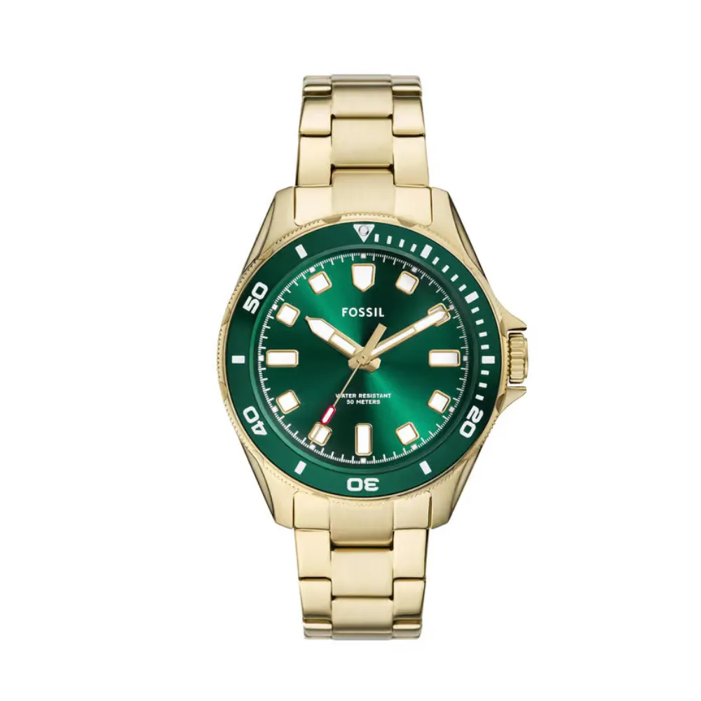 Fossil Dalton Men's 3-Hand Analog Watch 42mm Stainless Steel Case Green Sunray Dial Quartz Movement Mineral Glass 50m Water Resistance Gold BQ2884