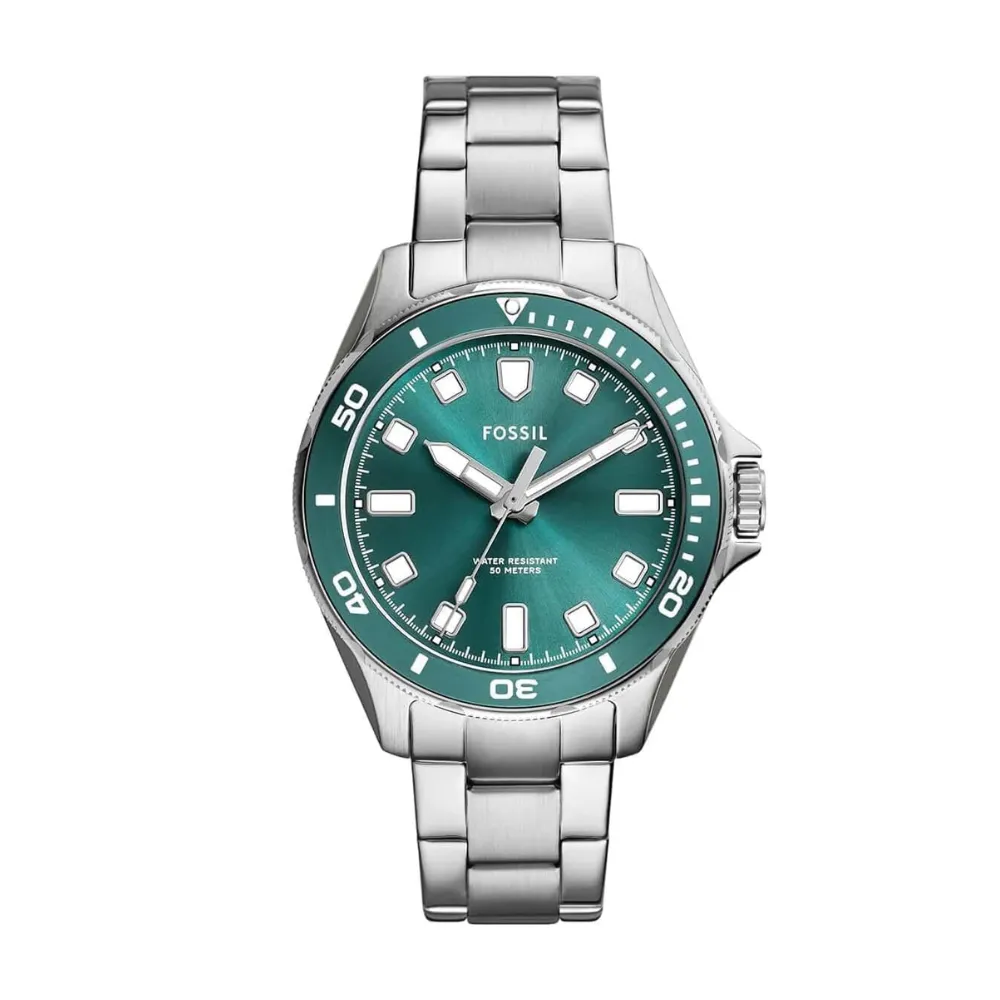 Fossil Dalton Men's 3-Hand Analog Watch 42mm Stainless Steel Case Green Sunray Dial Quartz Movement Mineral Glass 50m Water Resistance Silver/Green BQ2905