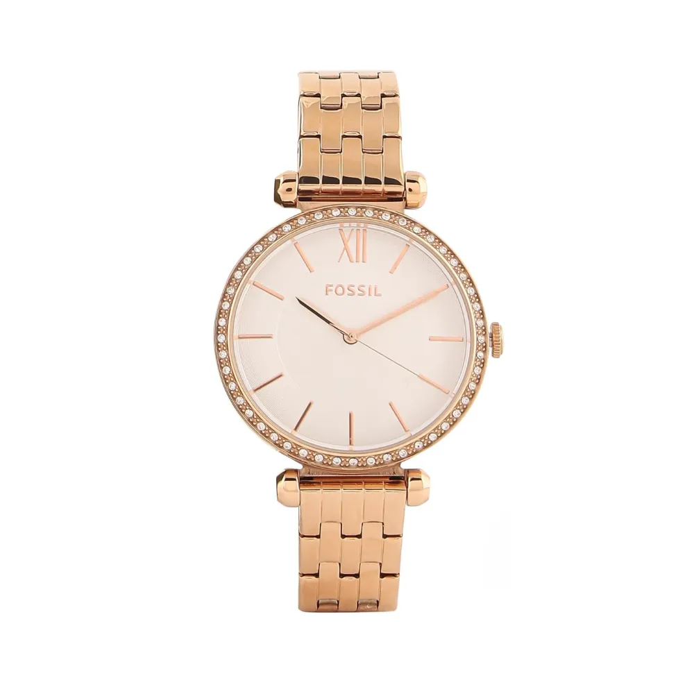 Fossil Tillie Women's 3-Hand Analog Watch 36mm Stainless Steel Case White Dial Quartz Movement Mineral Glass 50m Water Resistance Rose Gold BQ3497