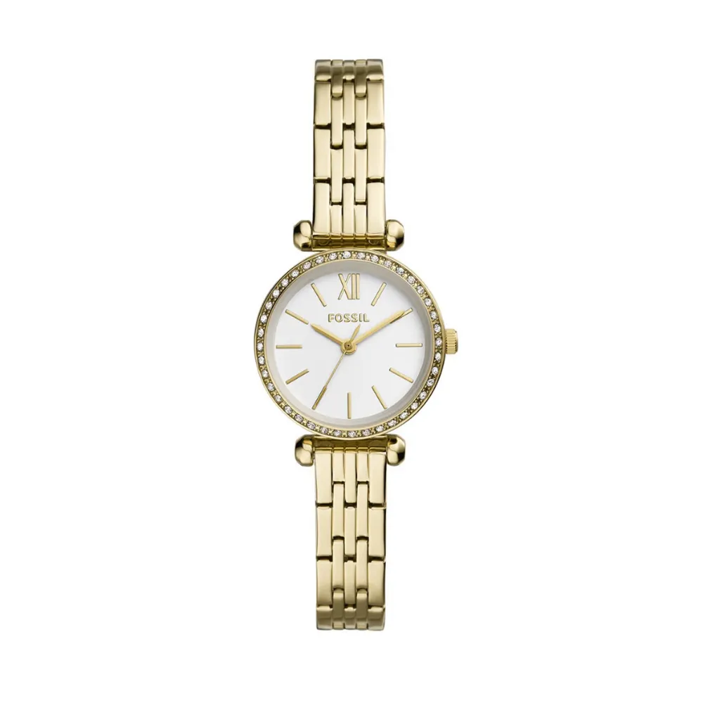 Fossil Tillie Mini Women's 3-Hand Analog Watch 26mm Stainless Steel Case White Dial Quartz Movement Mineral Glass 50m Water Resistance Gold BQ3503