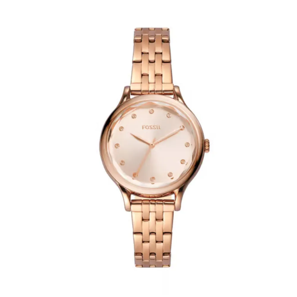Fossil Laney Women's 3-Hand Analog Watch 34mm Stainless Steel Case Rose Gold Dial Quartz Movement Mineral Glass 50m Water Resistance Rose Gold BQ3862