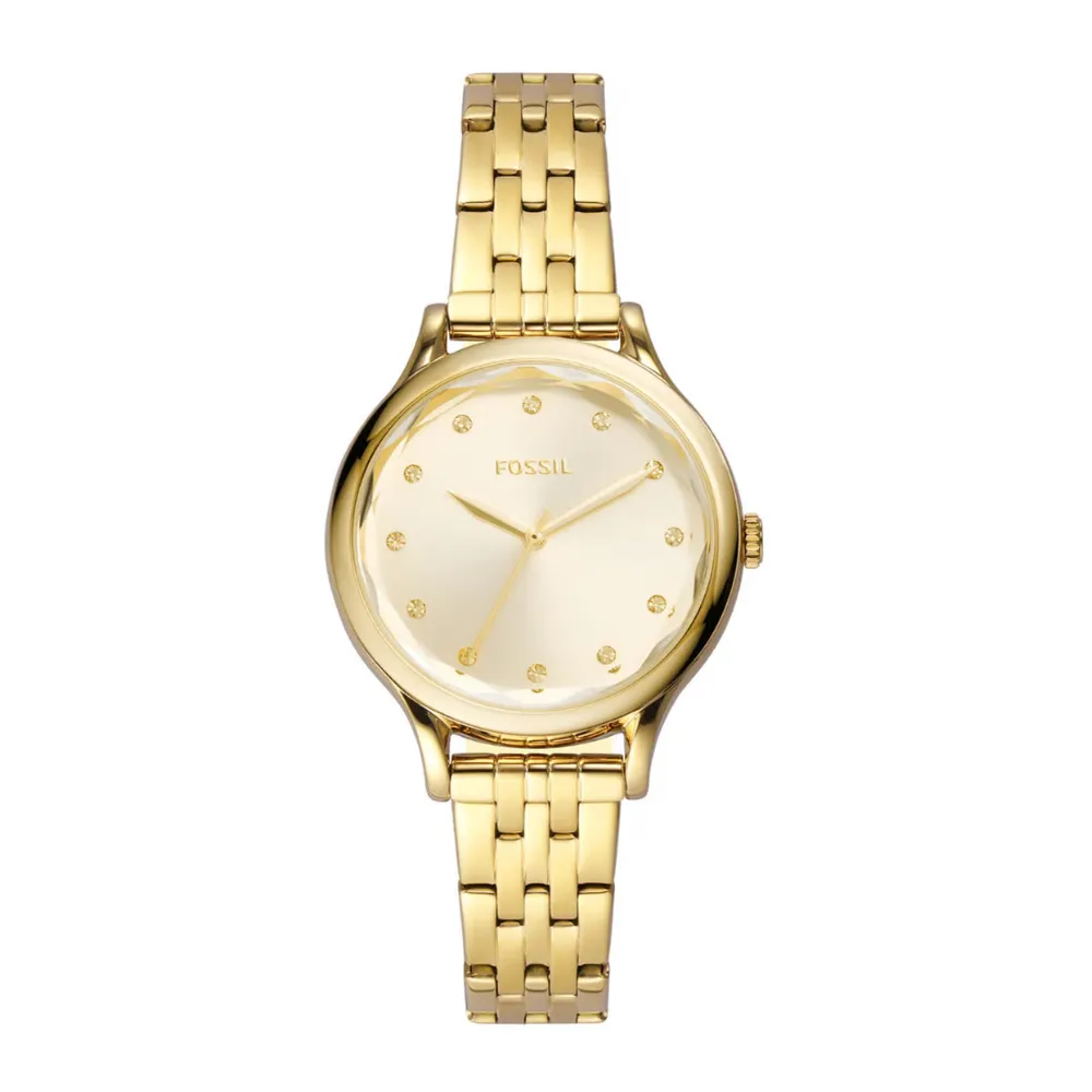 Fossil Laney Women's 3-Hand Analog Watch 34mm Stainless Steel Case Gold Sunray Dial Quartz Movement Mineral Glass 50m Water Resistance Gold BQ3863