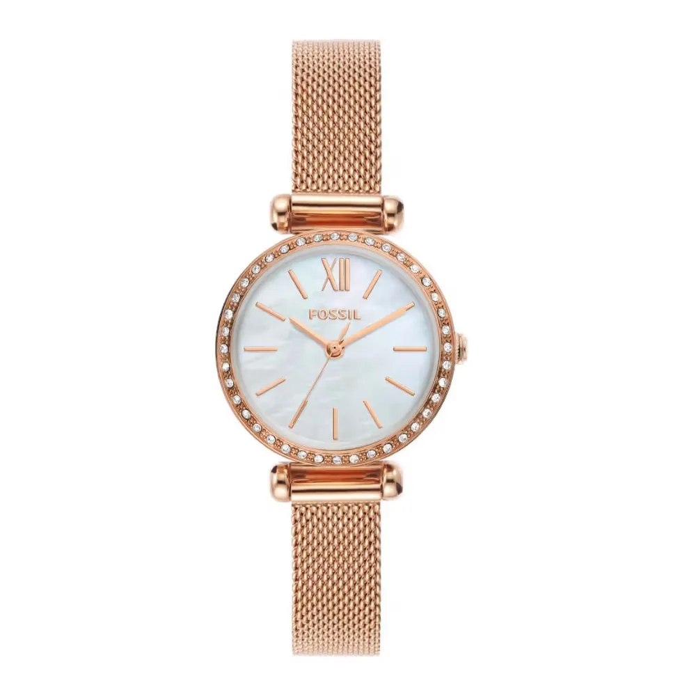 Fossil Tillie Mini Women's 3-Hand Analog Watch 26mm Stainless Steel Case White Dial Quartz Movement Mineral Glass 50m Water Resistance Rose Gold BQ3897