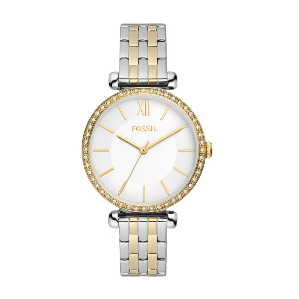 Fossil Tillie Women's 3-Hand Analog Watch 36mm Stainless Steel Case White Dial Quartz Movement Mineral Glass 50m Water Resistance Two Tone BQ3902