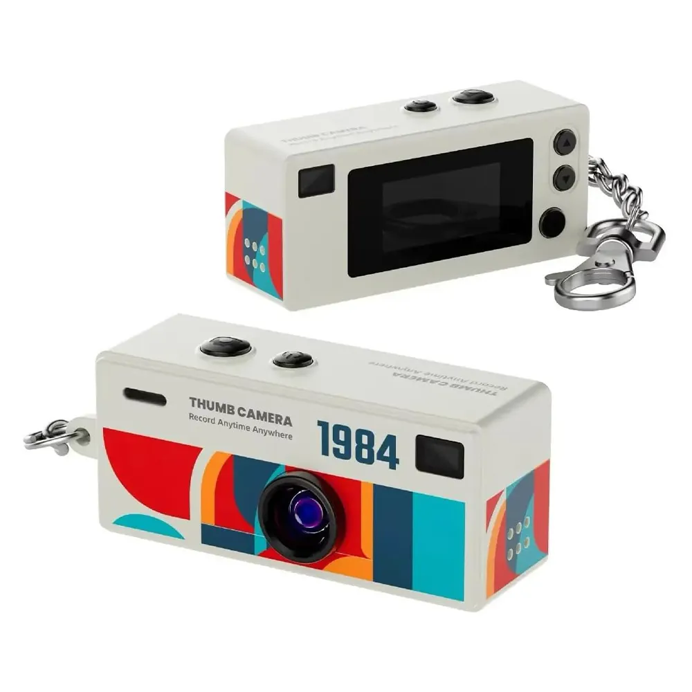 Retro Mini Digital Camera, 12MP HD Photography, Photo & Video Recording, 0.96-Inch Preview Screen, Retro Film Filters, 320mAh Rechargeable Battery, USB Type-C Charging, MicroSD Support, Keychain Design – Multicolour