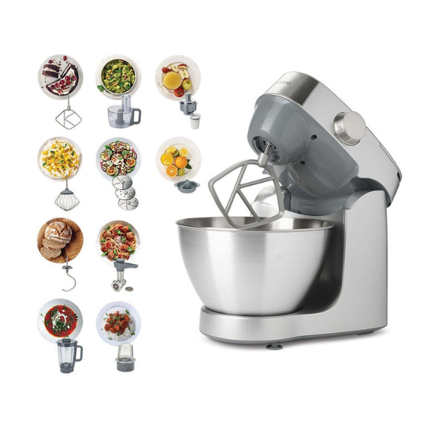 KENWOOD Kitchen Machine, Stainless Steel Bowl, Prospero 10 Attachments, Variable Speed, K-Beater, Whisk, Dough Hook, Glass Blender, Meat Grinder, Food Processor, Juicer, Citrus Juicer, Multi Mill, 4.3 L 1000 W KHC29.W0SI Silver KHC29.W0SI