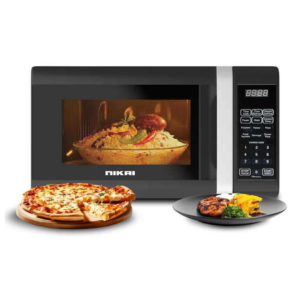 NIKAI Microwave Oven, Digital Touch Control, Child Safety-Lock, 10/11 Power Levels And 6 Auto Menus, Cooking End Signal, Touch Control Panel, Convenient Pull Hand Door 20 L 700 W NM02010DBX Black