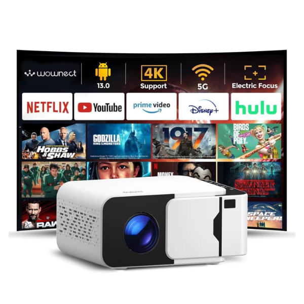 Wownect Smart T5 Mini Projector Android 13, 4K Support – T5 Mini Projector (Black)