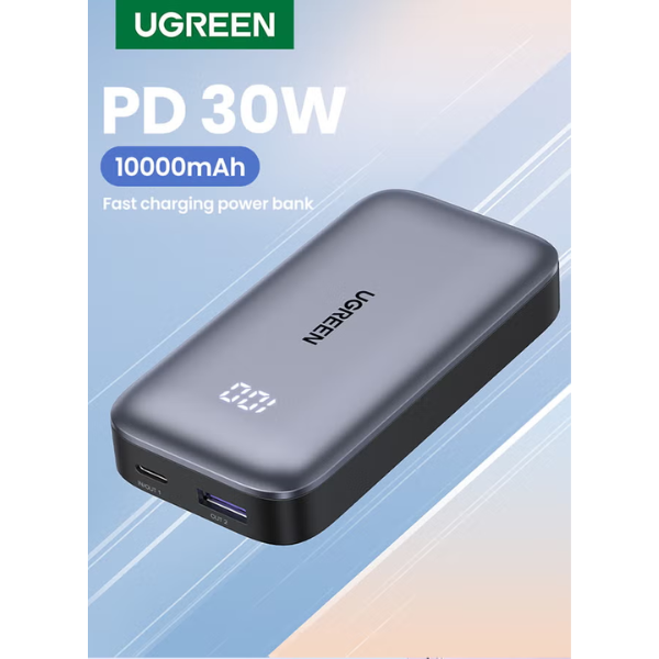 Ugreen 10000mAh 30W Power Bank, USB-C Fast Charging – Grey, 25185 (PB502)