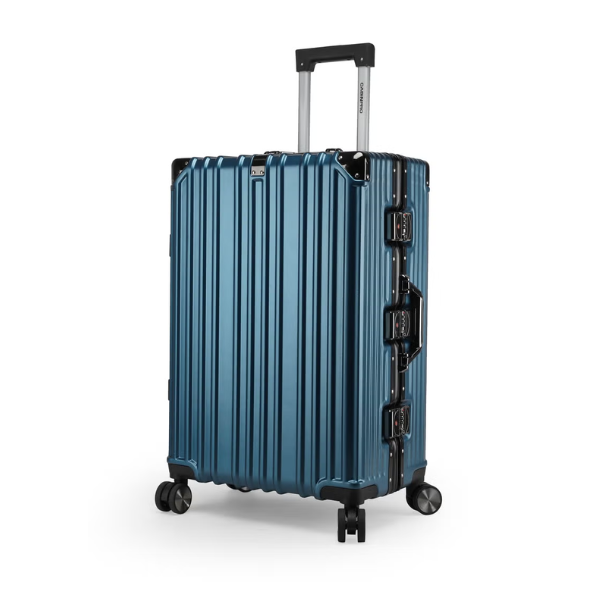 CABINPRO Lightweight Aluminum Frame Fashion Luggage Trolley Polycarbonate Hard Case Medium Checked Luggage Suitcase with 4 Quite 360 Degree Double Spinner Wheels CP001 Dark Blue