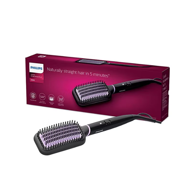Philips StyleCare Essential Heated Straightening Brush 2 PIN Black Purple BHH880