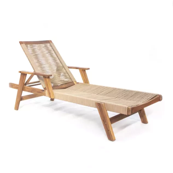 Anla Jecoco teak sunbed with rope gray 200x73x55