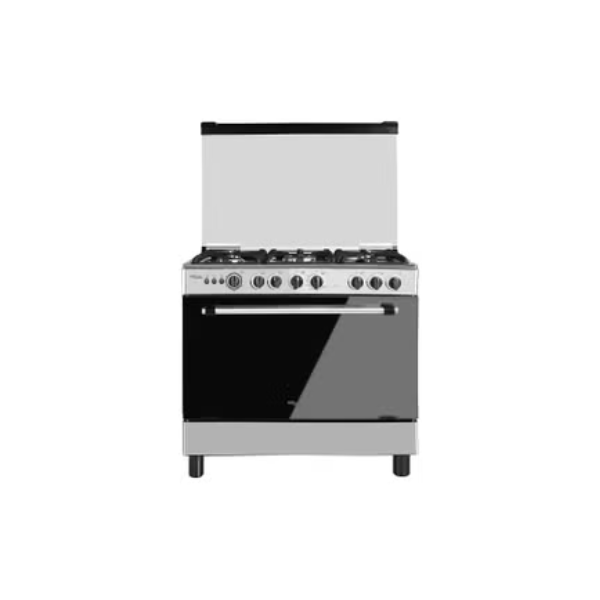 SUPER GENERAL 5 Burner Gas Cooker 90 x 60 Cm, Gas Oven With Thermostat, Rotisserie, Full Safety, Auto Ignition SGC901FS Silver/Black