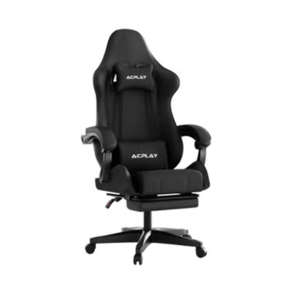ACPLAY Gaming Chair with Retractable Footrest, Ergonomic Design, High Back, Reclining Function, Height adjustible, Neck and Lumbar Support, Silent Casters - Ideal for Racing, Office, and Computer Use Black AC200