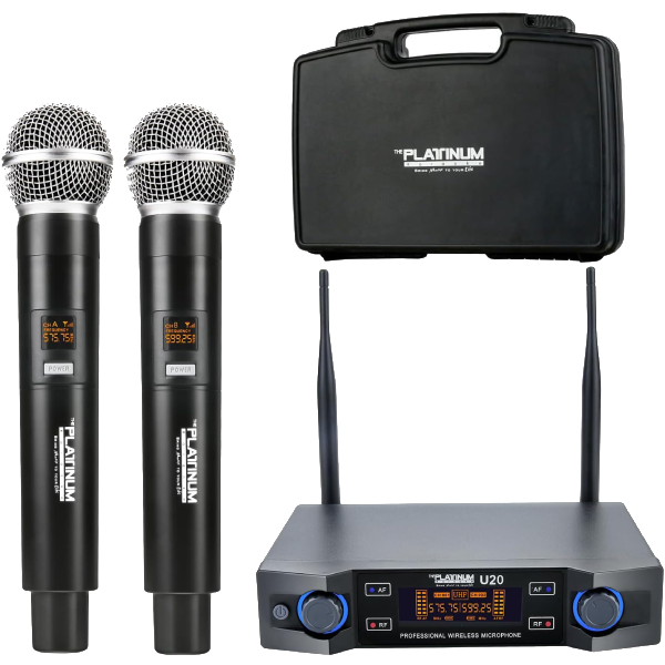 The Platinum Wireless Microphone System, Metal Professional Dual Channel Handheld Dynamic Mic System with Professional Karaoke Receive,200ft, UHF,TP-U20