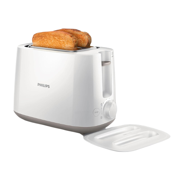 Philips Toaster Daily Collection - Plastic 2 Slots With Bun Warmer 8 Settings 830 W HD2581/01 White