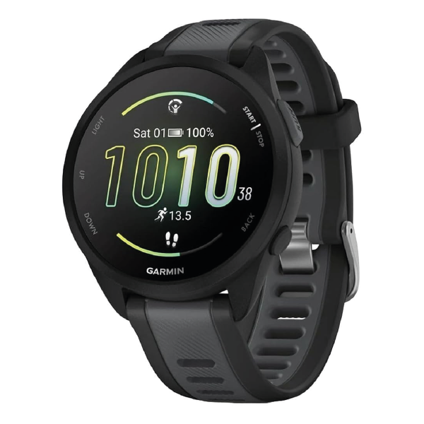 GARMIN Forerunner 165 Music - 43MM - Up To 11 Days Battery Life - 1.2"inch Amoled Display, Scratch Resistant, Chemically Strengthened Glass, Heart Rate Monitor, Stress Tracking, Save Music On Device, Advanced GPS and Running Features, Built-in GNSS and Sports App, iOS and Android Compatible Black/Slate grey 010-02863-30